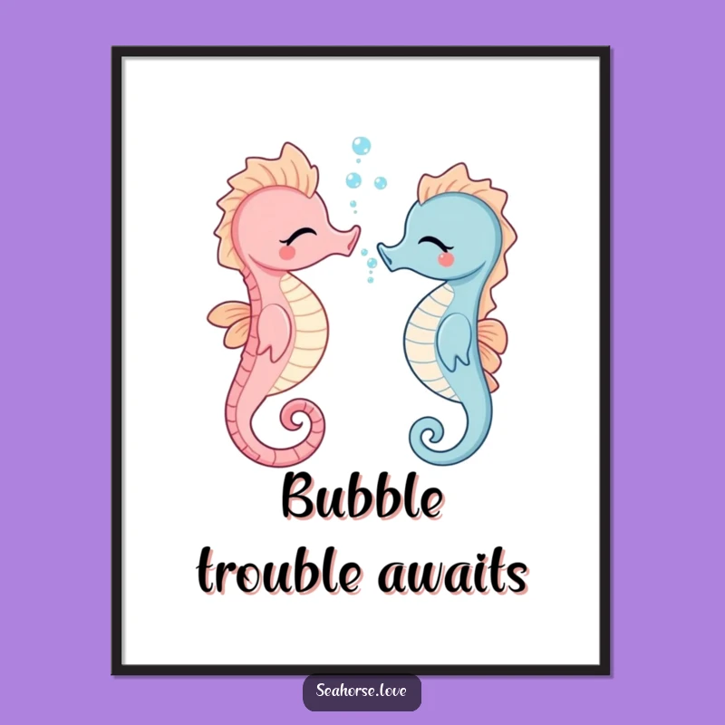 Funny Giggling Seahorse Poster - Playful Ocean Bubbles Wall Art