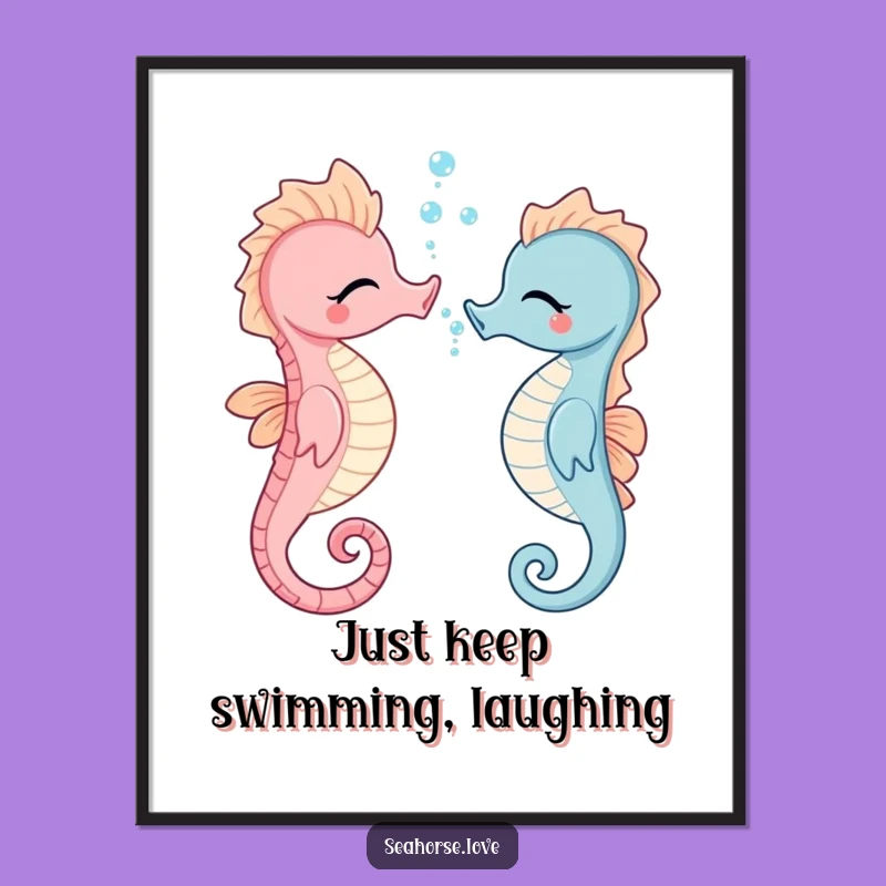 Funny Free Printable Wall Art: Giggling Seahorse Bubbles, Whimsical Downloadable Decor