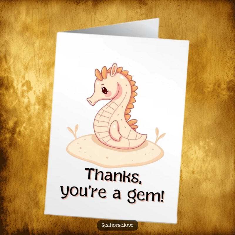 Peaceful Free Printable Thank You Card: Seahorse resting serenely on a sandy seabed