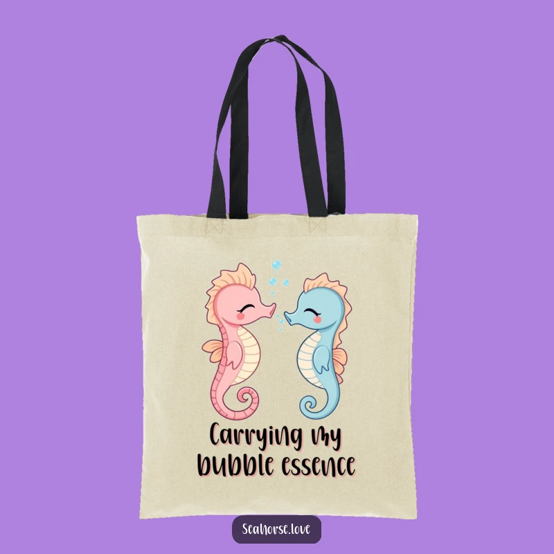 Funny Giggling Seahorse Tote Bag - Playful Ocean Bubbles Carry-All